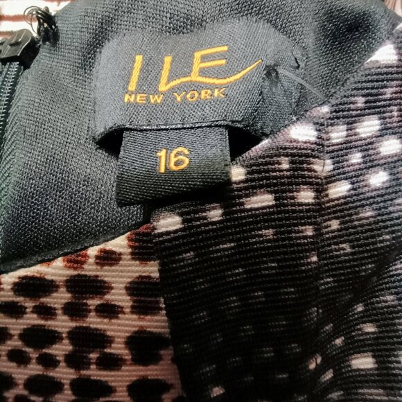 EUC: I LE New York Sze. 16W Brown & Tan Geometric Dress - Picture 3 of 5